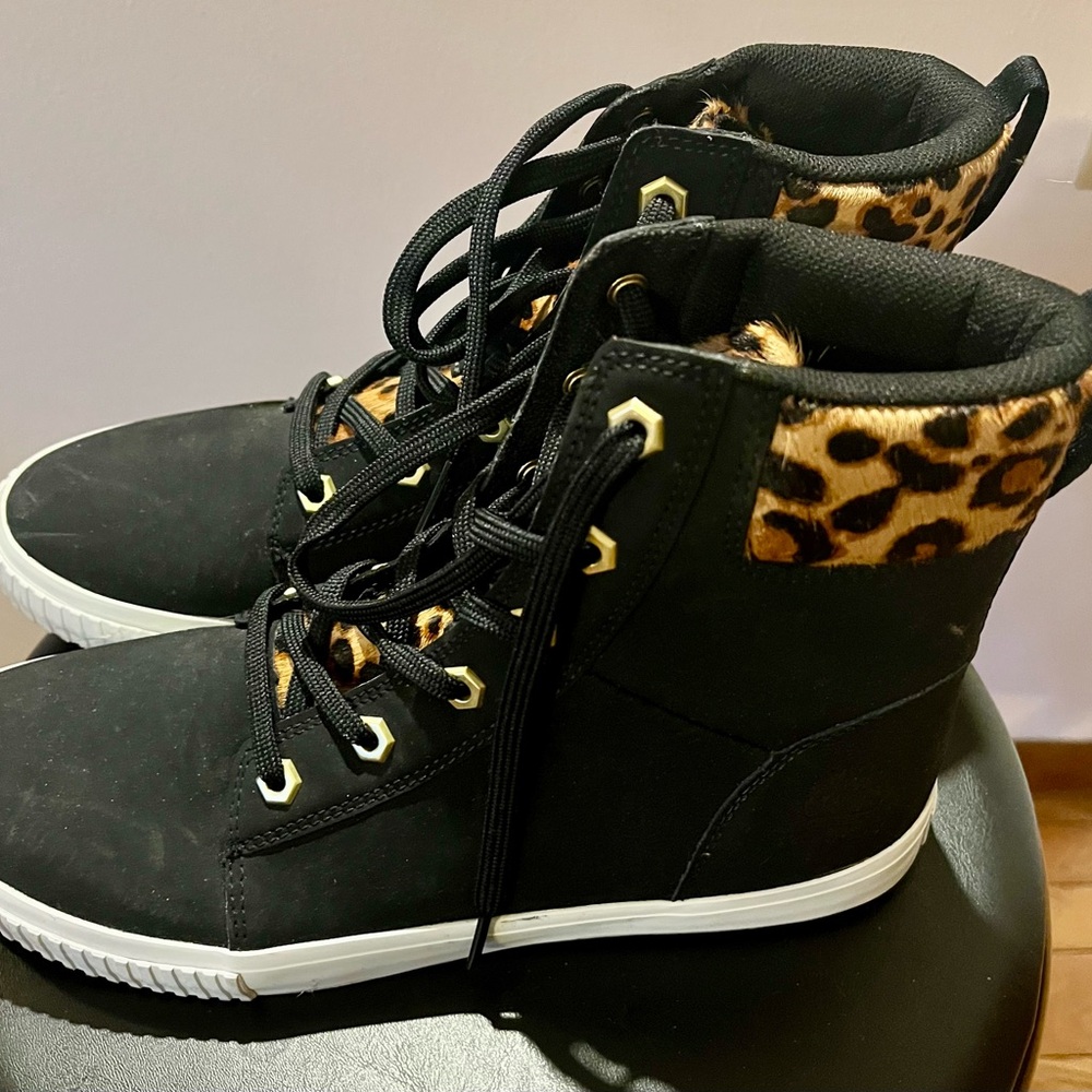 Timberland Leopard Print Black High-Top Sneakers